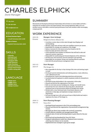 Store Manager CV Example and Template