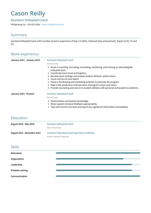 Assistant Volleyball Coach Resume Sample and Template