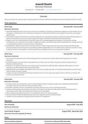 Electronics Technician Resume Sample and Template