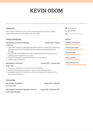 Merchandise Coordinator Resume Sample and Template