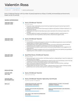 Early Childhood Teacher Resume Sample and Template