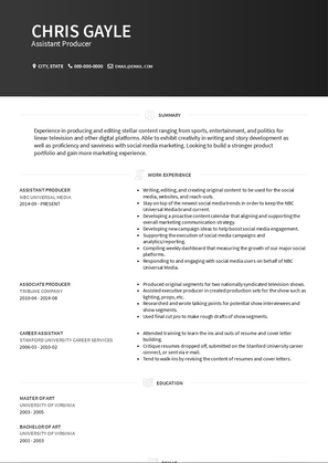 Assistant Producer Resume Sample and Template