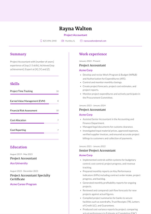 Project Accountant Resume Sample and Template