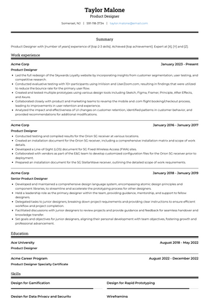 Product Designer Resume Sample and Template