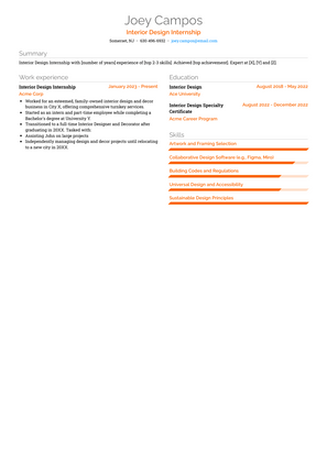 Interior Design Internship Resume Sample and Template