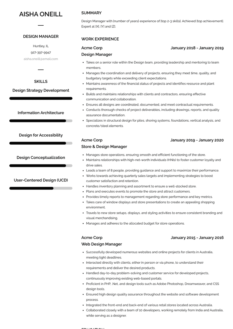 Design Manager Resume Sample and Template