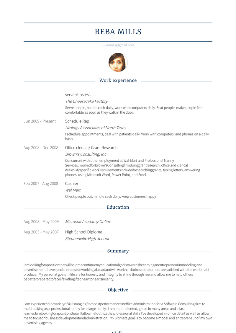 Server/Hostess Resume Sample and Template