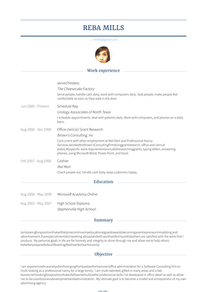 Server/Hostess Resume Sample and Template