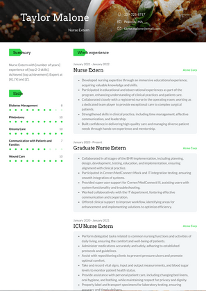 Nurse Extern Resume Sample and Template