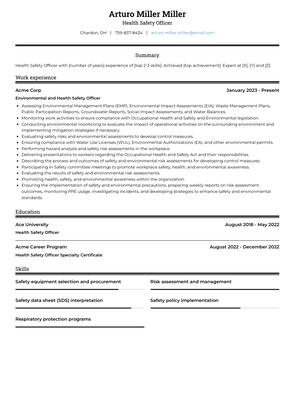 Health Safety Officer Resume Sample and Template