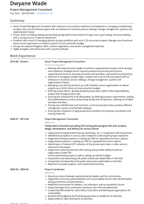 Project Management Consultant Resume Sample and Template