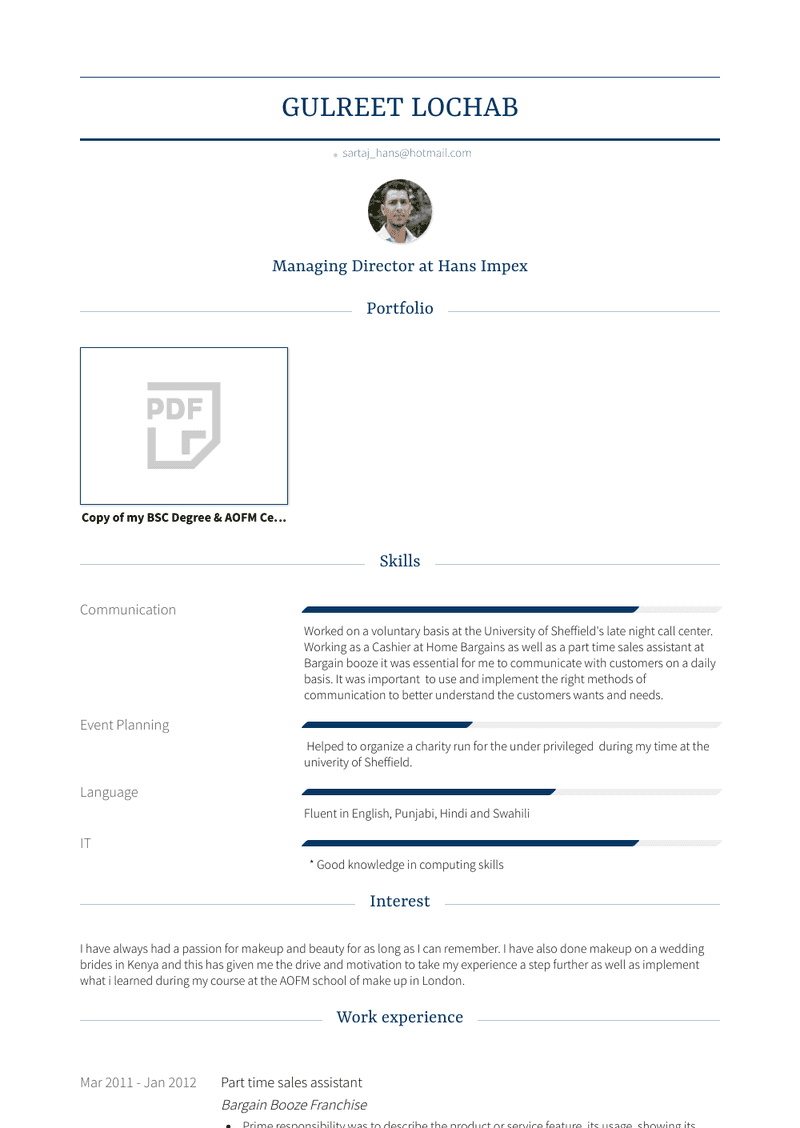 Part Time Sales Assistant Resume Sample and Template