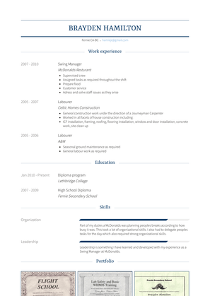 Swing Manager Resume Sample and Template