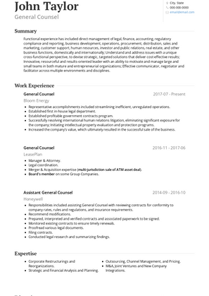 General Counsel Resume Sample and Template