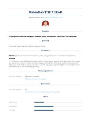 Electronics Engineer Resume Sample and Template