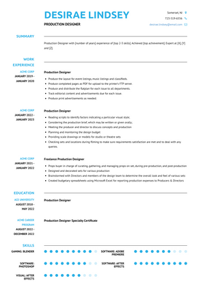 Production Designer Resume Sample and Template