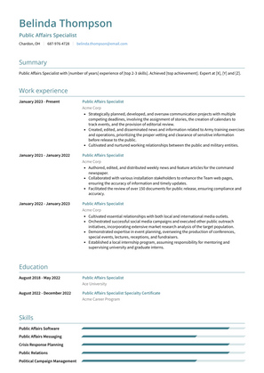 Public Affairs Specialist Resume Sample and Template