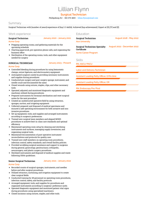 Surgical Technician Resume Sample and Template