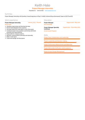 Project Manager Internship Resume Sample and Template