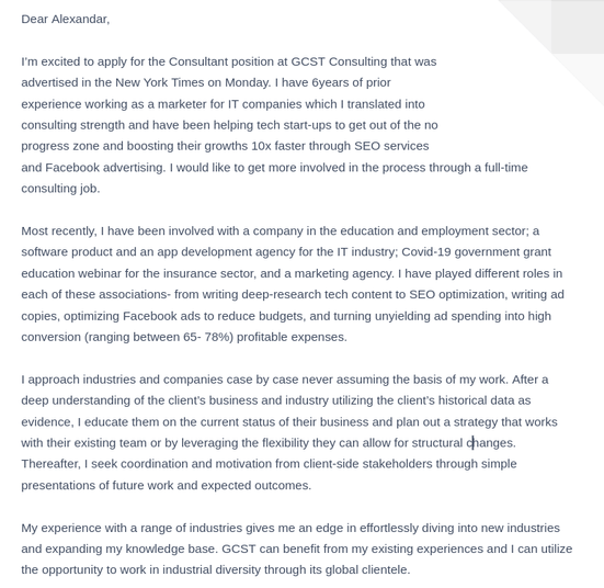 Consulting cover letter discount