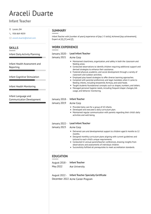 Infant Teacher Resume Sample and Template