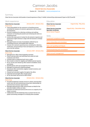 Client Service Associate Resume Sample and Template