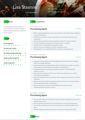 Purchasing Agent Resume Sample and Template