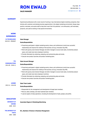 Sales Manager CV Example and Template