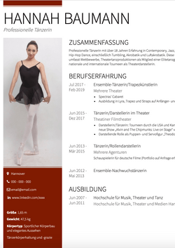 Tänzer  Resume Sample and Template