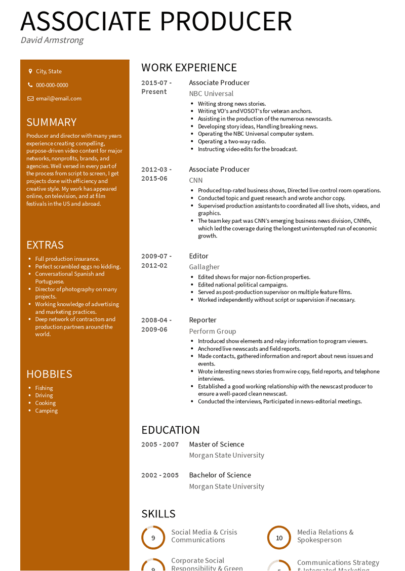 Associate Producer Resume Sample and Template