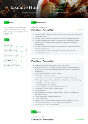 Fixed Asset Accountant Resume Sample and Template