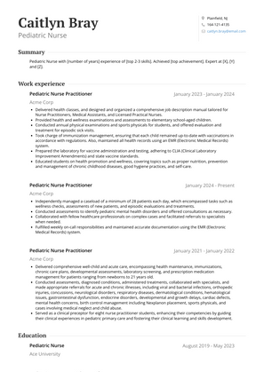 Pediatric Nurse Resume Sample and Template