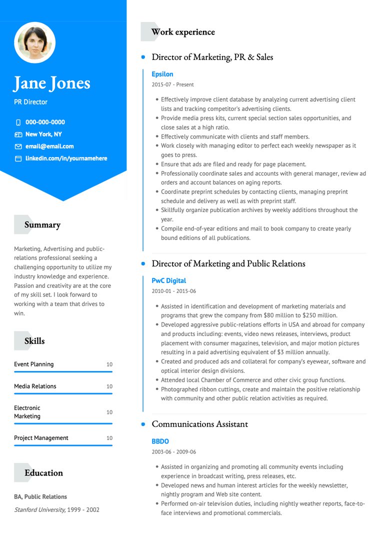 CV Basics: PR Director CV Example