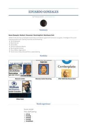Busser, Barbak Resume Sample and Template