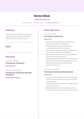 Veterinarian Technician Resume Sample and Template