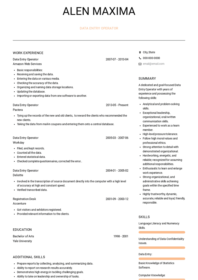 Data Entry Operator Resume Sample and Template