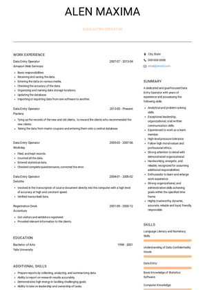 Data Entry Operator Resume Sample and Template