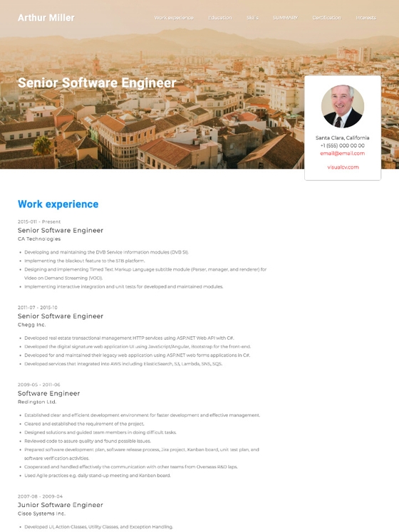Online CV Template and Example - Lingo by VisualCV	