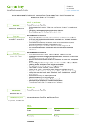 Aircraft Maintenance Technician Resume Sample and Template