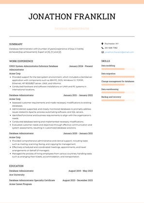 Database Administrator Resume Sample and Template