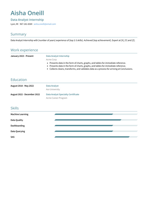 Data Analyst Internship Resume Sample and Template