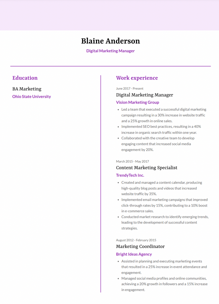 Rosa Reverse Chronological Colorful Resume Template