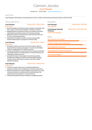 Grant Manager Resume Sample and Template