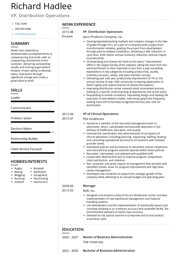 VP executive resume template