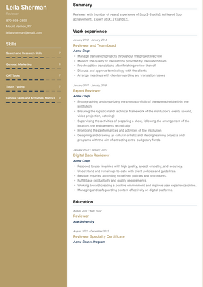 Reviewer Resume Sample and Template