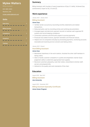 Billing Assistant Resume Sample and Template