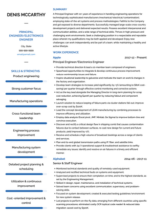 Electronics Engineer CV Example and Template