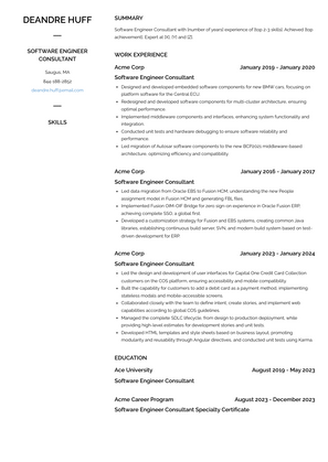 Software Engineer Consultant Resume Sample and Template