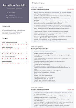Supply Chain Coordinator Resume Sample and Template