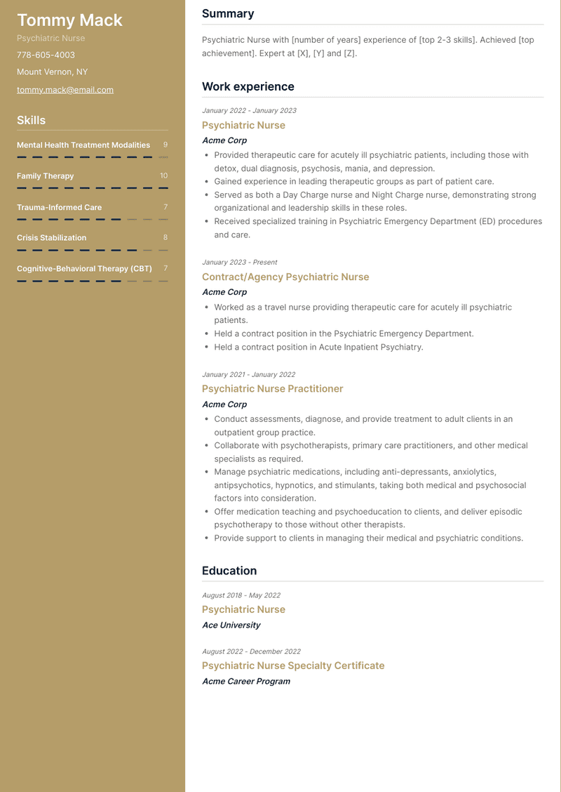 Psychiatric Nurse Resume Sample and Template